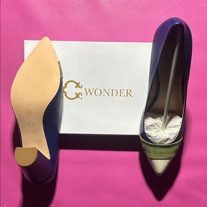 C. Wonder Navy, White, and Green Flats
